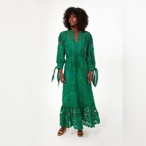 Farm Rio Green Morada Boa Guipere Lace Maxi Dress